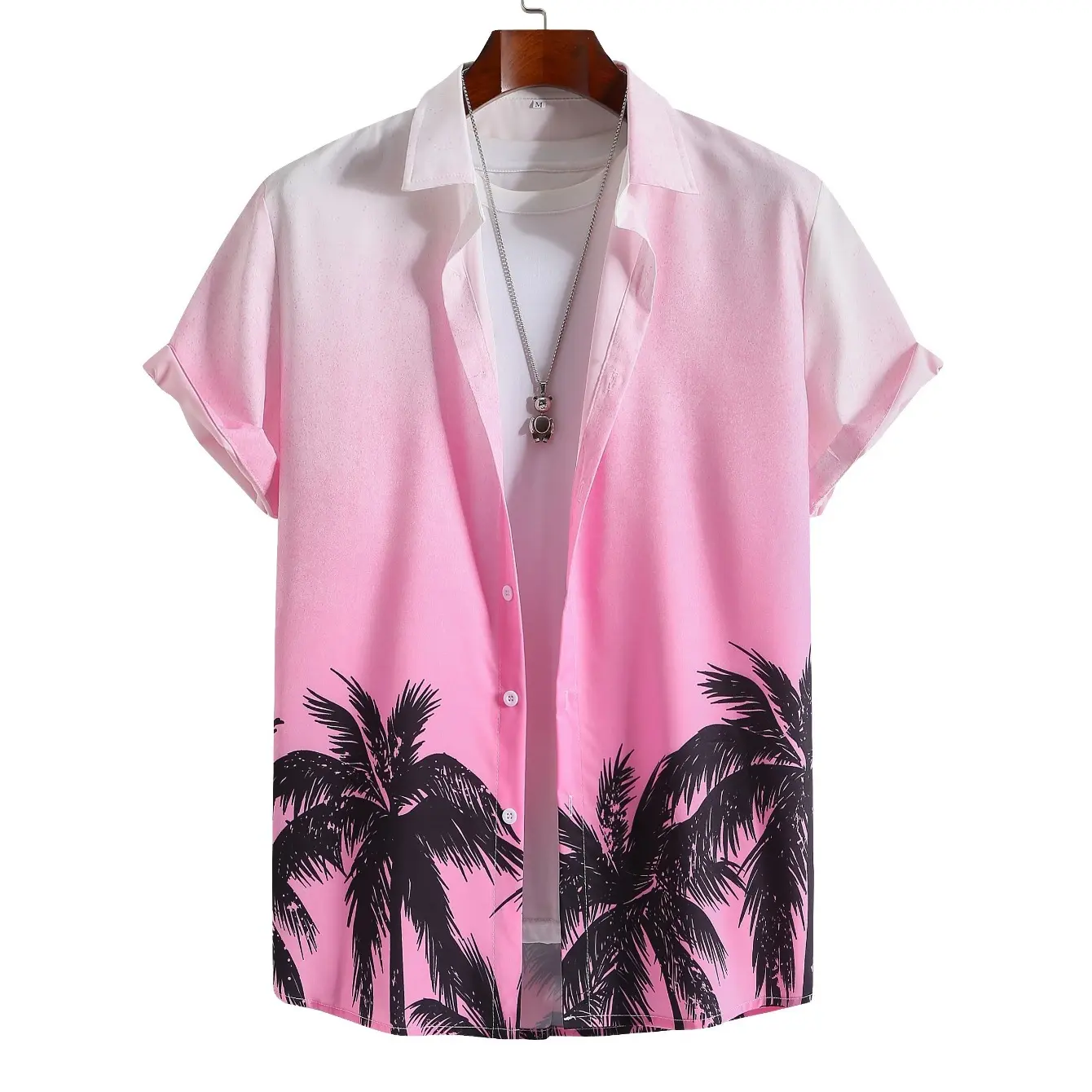 Summer men's palm tree pattern gradient short-sleeve shirt casual Hawaiian trend shirt as a gift