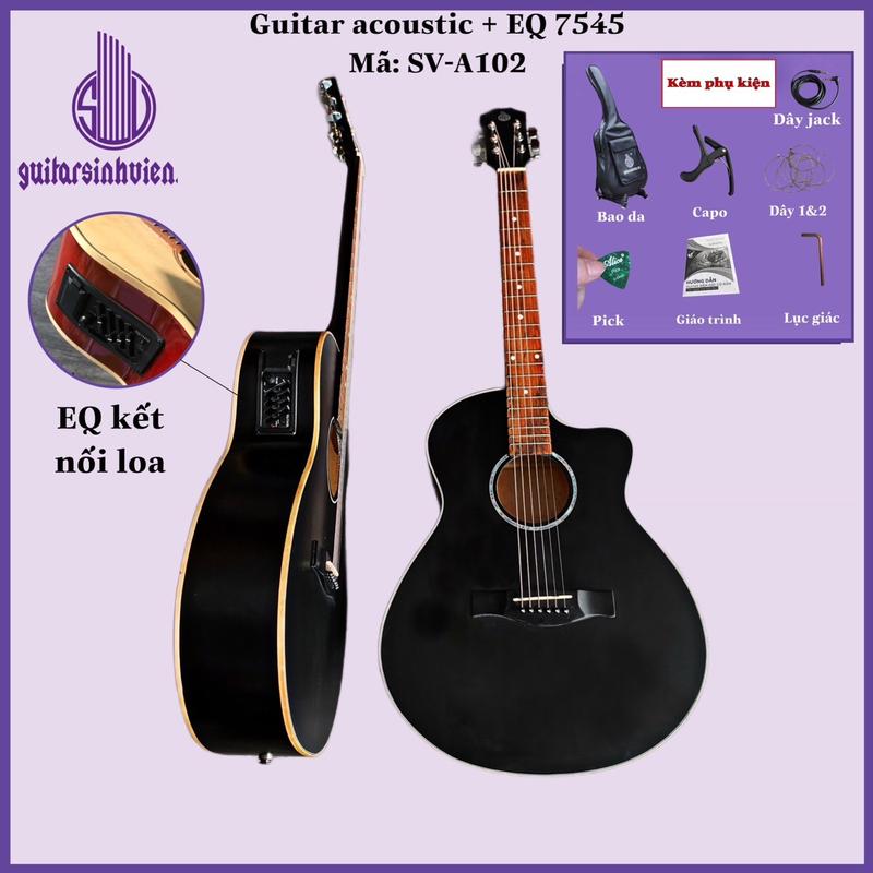  Đàn  acoustic SVA102 + EQ kết nối loa - Kèm 8 phụ kiện guitar 
