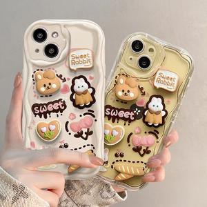 Cute 3D Rabbit cartoon designed case for iPhone 15 14 13 12 11 pro Max Plus 7 8 x XS Max XR se case soft rubber phone case fashion girls protective cover