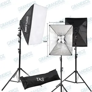 Set Lampu Softbox 4 Socket 50x70cm Payung E27 + Light Stand 2M Tripod Studio Kotak Soft Box Four Ring flash Reflector Video Foto Continous LED Bohlam Tiktok Youtuber Live Streaming Makup M Putih