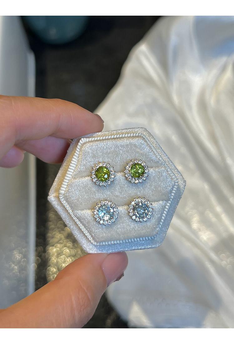 Product Introduction of Summer Fresh High Imitation Olivine Topaz Sterling Silver Needle Dopamine Stud Earrings Special-Interest Design High Sense Earrings Gift 6