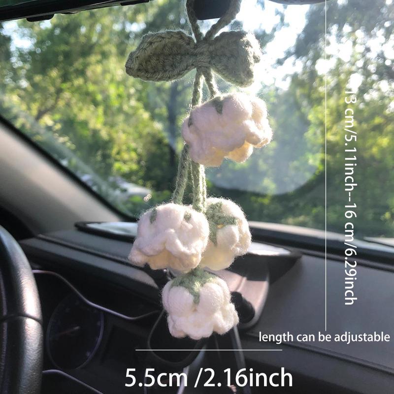 Woven Orchid Car Interior Ornament, Car Rear View Mirror Decoration, Car Interior Flower Pendant, Car Decoration Accessories for Women as Gifts 1