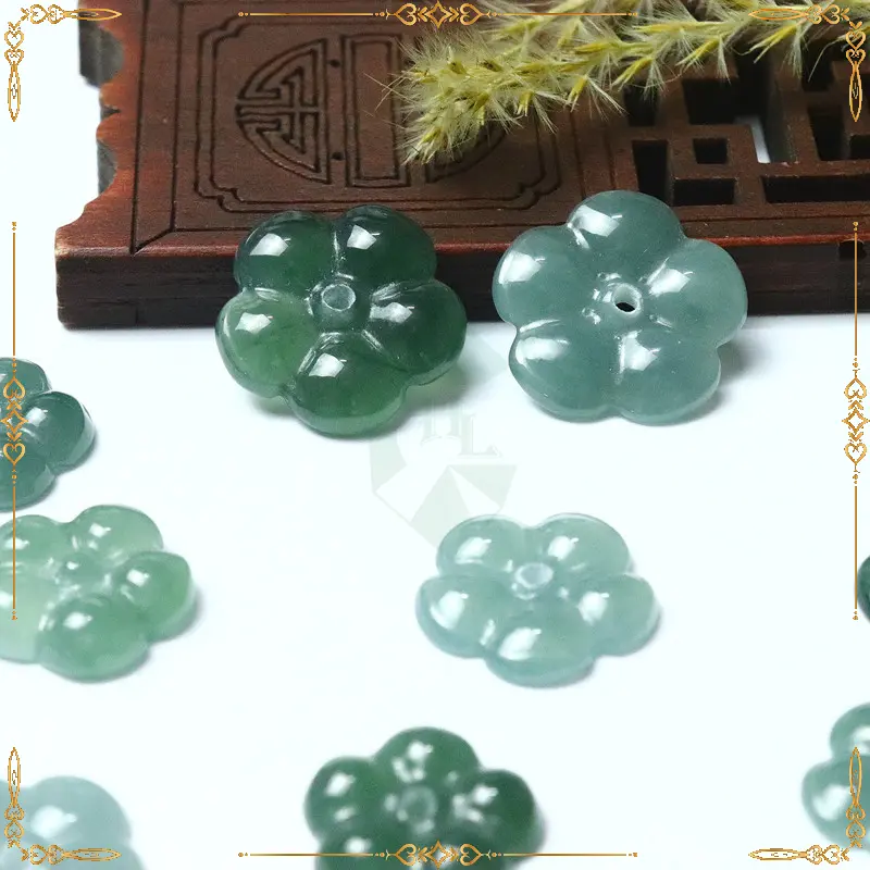 Đá Lam Ngọc Khắc Hoa Năm Cánh Jadeite Myanmar Type A Xâu Vòng, Dây Đeo, Làm Phụ Kiện Thời Trang - Halj Store 1