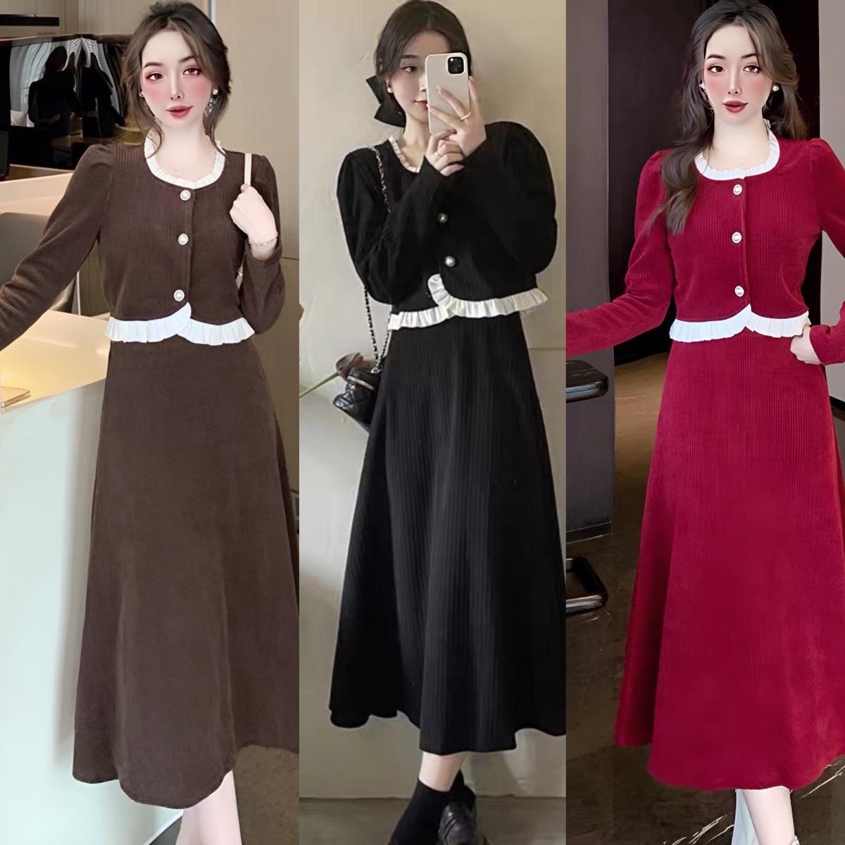 [Xả Kho] Set Váy Áo Dáng Dài Vải Nỉ Tăm Bigsize 50-100kg Nữ Top Đen Women - A.1249
