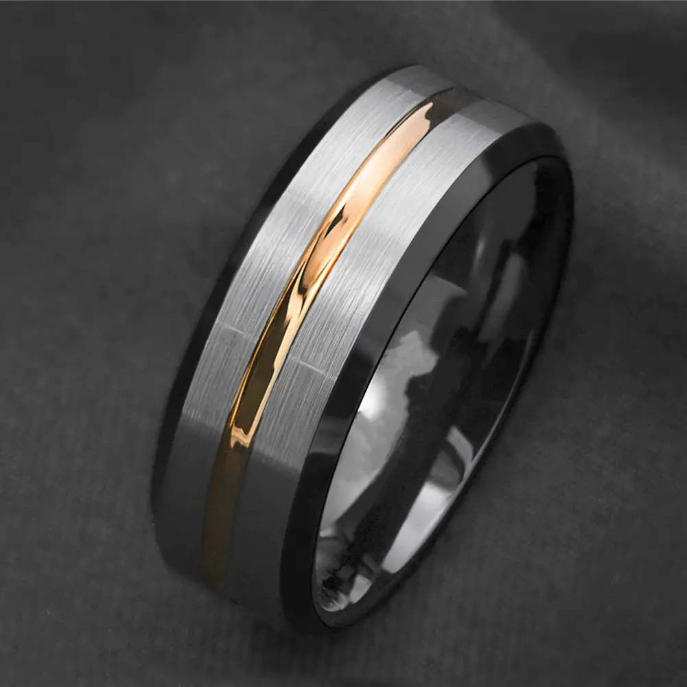 Fashion Men Matte Stripe Titanium Steel Band Ring Wedding Party Jewelry Gift