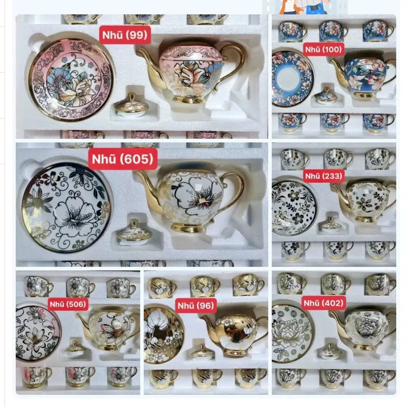 Bộ Tách Trà Nhũ Vàng Gốm Sứ Cao Cấp ( Gồm : 1 Ấm , 6 Ly, 7 Đế Sứ ) 1