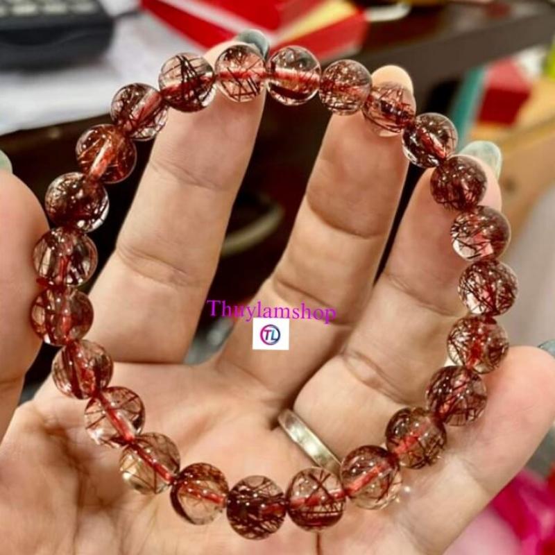{TT89}   Vòng tay nam nữ đá thạch anh tóc đỏ trong veo tóc ánh kim chuẩn đá 3A bao kiểm định đá quý toàn quốc Thuylamshop 3