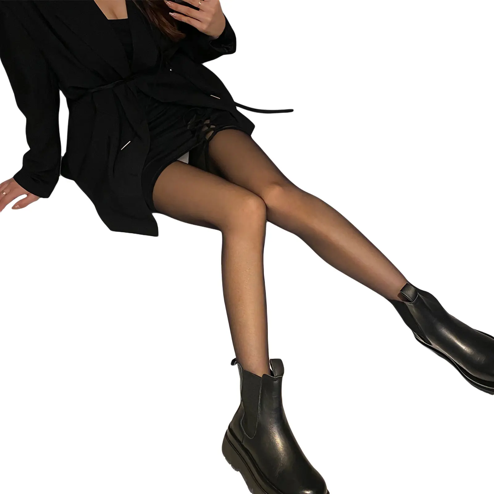 Women See-through Pantyhose, Solid Color Tights, Sheer Stockings for Ladies, Black/ Nude Nylon Womenswear