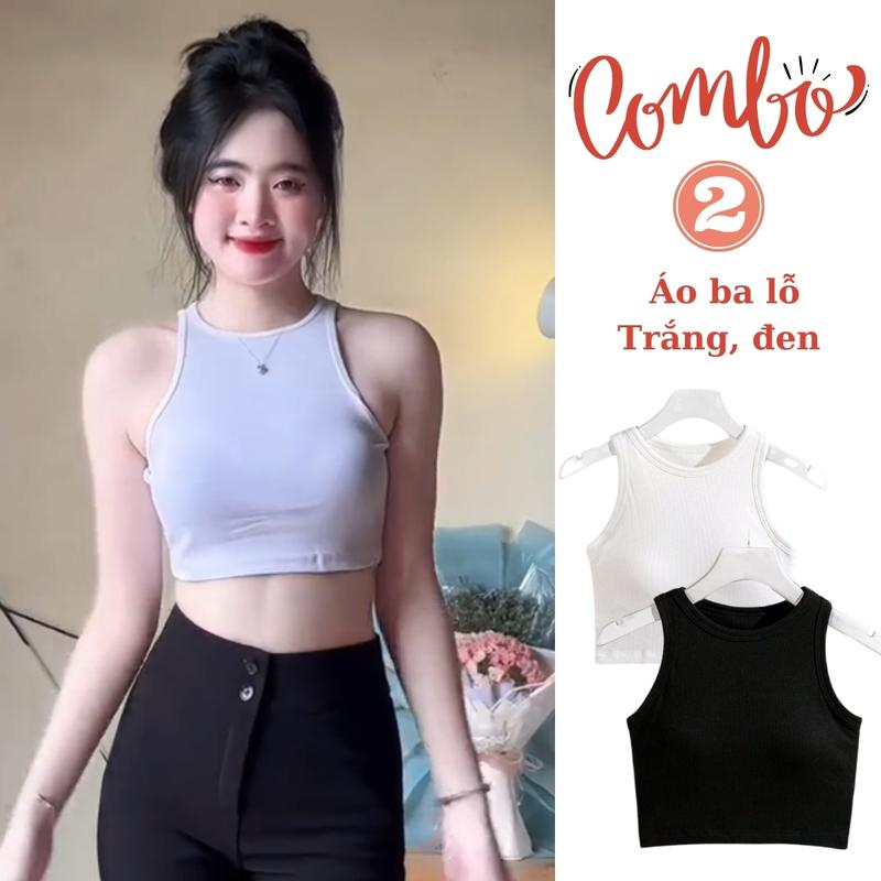 Combo 2 áo ba lỗ nữ ôm body kiểu dáng croptop tay ngắn xinh chất tăm gân co dãn thoáng mát A002CB2