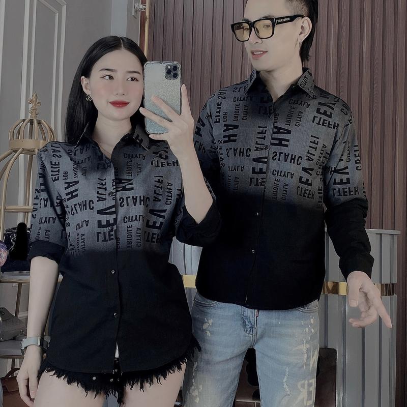Áo Sơ Mi Vải Đũi Dài Tay Loang In Chữ áo đẹp Chuẩn Form Áo Sơ Mi Đôi Menswear Nam