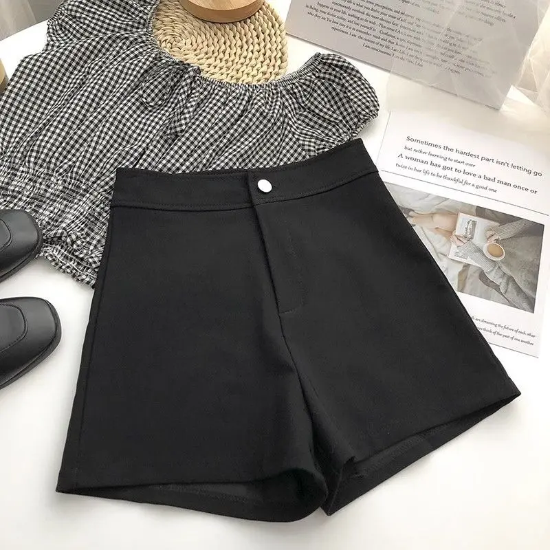 Women's Summer Wide-Leg Pants Women's High Waist Outer Wear Slim Black Missing Suit Shorts Casual Hot Pants Womenswear Bottom Lady Comfort hand wash brown Lingerie Basic