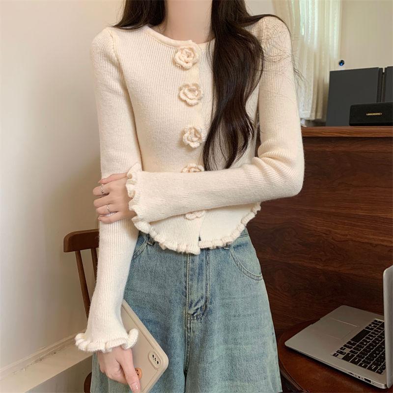 Product Introduction of Áo Len Hoa Hồng Ba Chiều Màu Đỏ, Dành Cho Nữ, Với Áo Khoác Selvedge Dây Áo Cardigan Dệt Kim, Phong Cách Mùa Thu Và Mùa Đông, Phong Cách Giáng Sinh Năm Mới, Ins Năm 2024, Áo Thời Trang Top Women 7