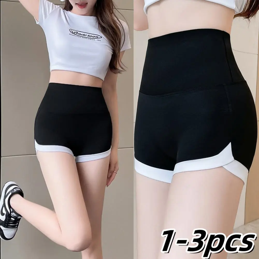 1-3pcs Sporty Short Women Letter Colorblock Sports Short High Waist Traceless Yoga Shorts Panty Comfortable Breathable Safety Panty