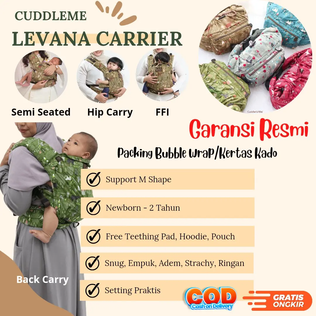 Gendongan Cuddleme Levana Neo Carrier | Gendongan Newborn - 2Tahun Bayi Gendong