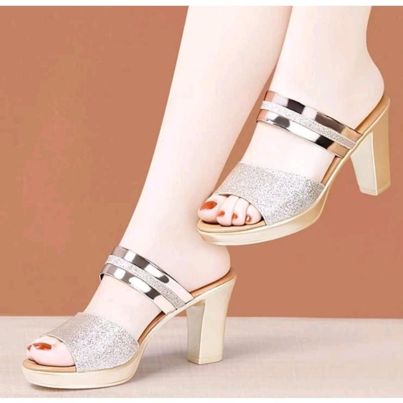 Product Introduction of Dép cao gót nữ Dép cao gót phối da kim tuyến 7f cao cấp Cao Su Sandal Đế Cao DéP 18