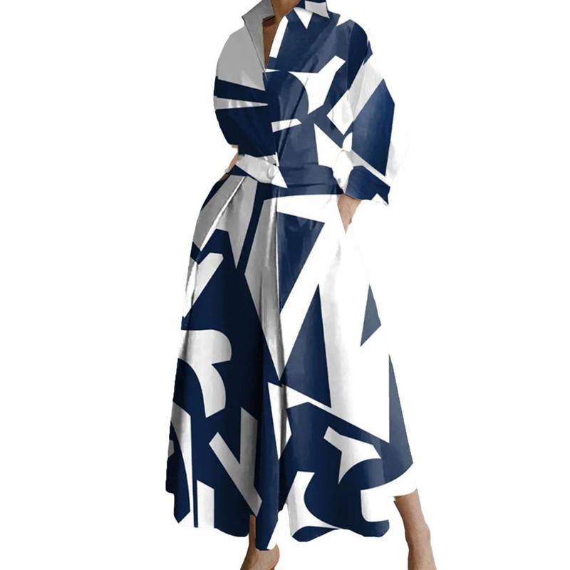Elegant Maxi Dress for Women Long Sleeve V-Neck Casual Party Dress With Pocket 4
