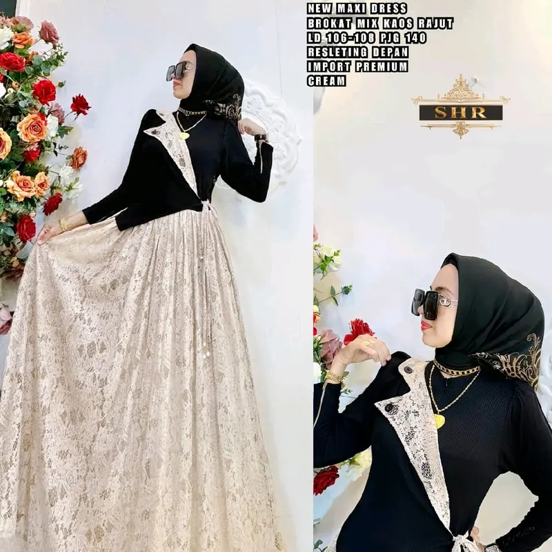 Gamis SHR Brokat Cream 1