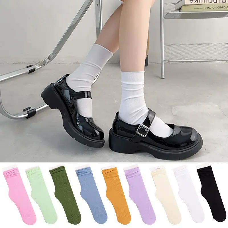 Spring/Summer Candy Color Socks Women's Thin Silk Socks Japanese Women's Socks Stacked Socks Mid tube Ice Socks