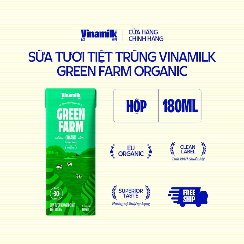 Combo 6 lốc Sữa tươi tiệt trùng Vinamilk GreenFarm Organic 180ml x24 hộp