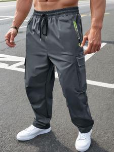 Pantalones cargo de color sólido para hombre con bolsillo con cierre, cómodos y deportivos para primavera y otoño, pantalones para uso al aire libre
