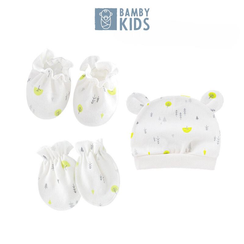  Combo 5 món mũ bao tay bao chân cotton mềm mại cho bé sơ sinh Voi Phụ Kiện Tóc 