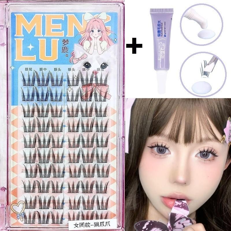  Lông Mi Giả Bộ Ba Hoa Hướng Dương Thiết Kế Móng Vuốt Mèo Có Gân Lột Chân Tóc Trong Suốt Cong Tự Nhiên Đi Kèm Với Keo 