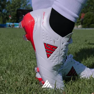 Sepatu Bola HANZ STYLIST FG WHITE RED Gratis Kaos Kaki,Deker