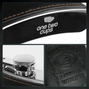 One One Two Cups: Hip Flask Jack Daniels Retro 7 Oz - Stainless Steel & Kulit Sintetis, dengan 2 Gelas Mini