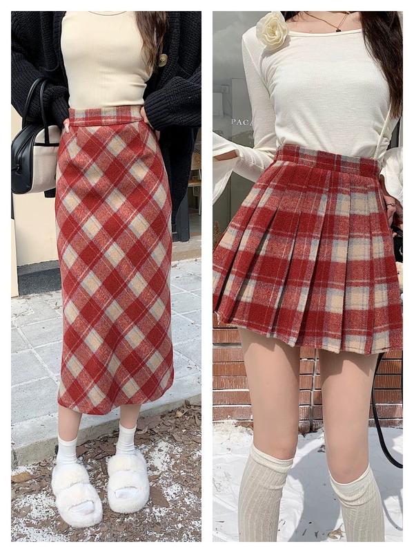 Chân váy dạ kẻ ô mùa thu đông (váy ngắn có quần bảo hộ- váy dài có lớp lót trong) Women