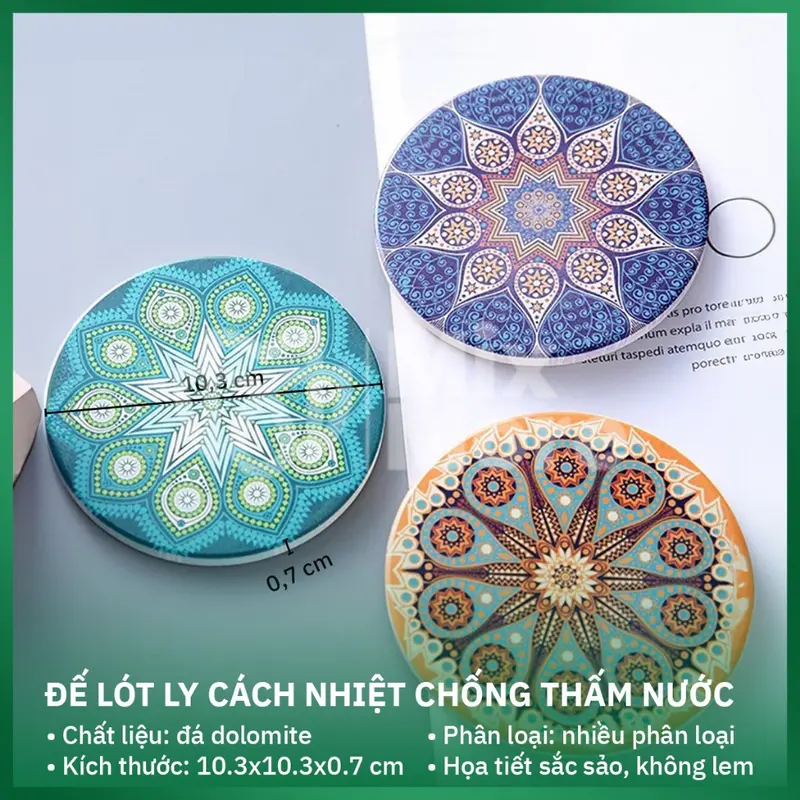 Đế lót ly, lót cốc vải nỉ 4 lớp, đá gốm cao cấp Roplus Coffee thấm nước tốt, dày dặn Mixmore 1