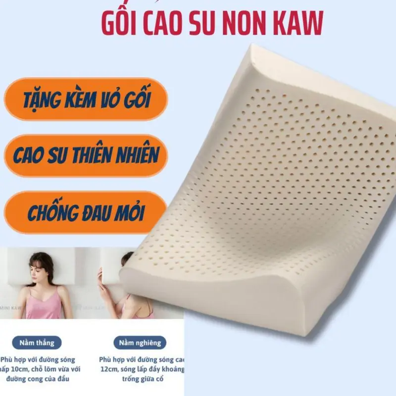 Gối cao su non cao cấp Kaw - Hàng Chính Hãng, Mềm Mại, Chống Đau Mỏi Vai Gáy, Bảo Hành Chính Hãng 1