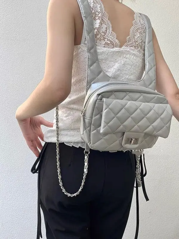 Quilted Backpack, Fashionable Argyle Pattern Backpack for Women, Lightweight Backpack for Daily Used, Suitable for Female College Students, Outdoor, Travel 5