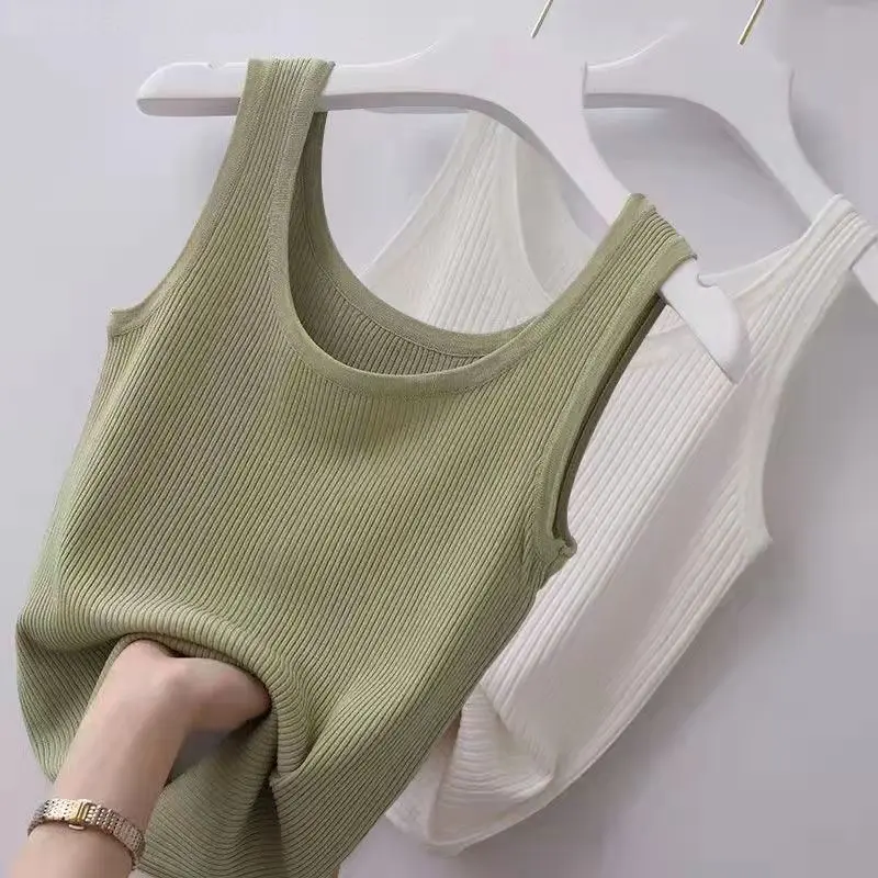Tree page  Ice Silk Threaded Vest For Women 2023 Spring And Summer New Style Popular Top With Inner Cover To The Side Breasts Outer Wear Bottoming Suspenders