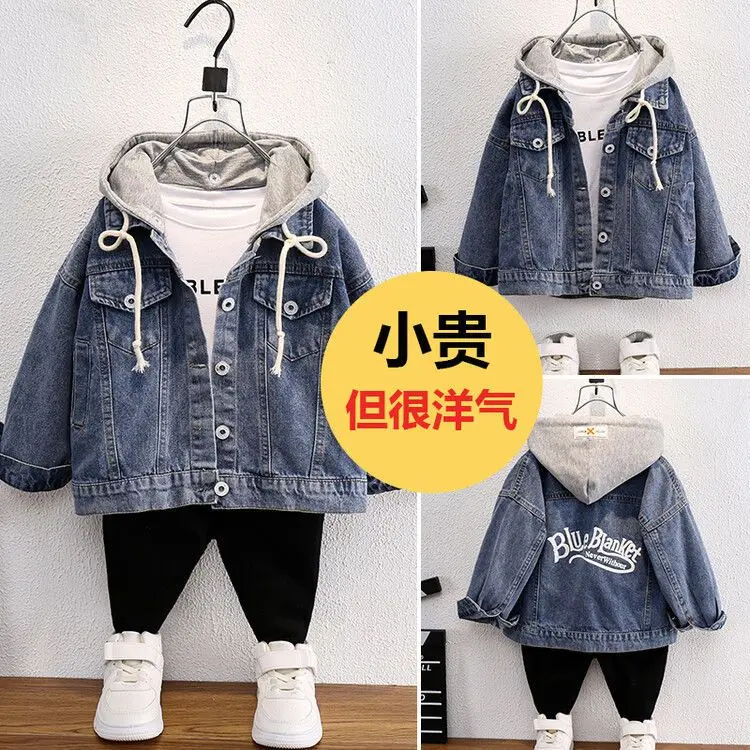 Áo Khoác Denim, Cho Bé Trai, Phong Cách Thu Đông, Phong Cách Phương Tây, Hàng Mới Về 2023, Áo Tuyệt Vời, Thích Hợp Cho Trẻ Em Và Thanh Thiếu Niên, Quần Áo Có Mũ Trùm Đầu, Thời Trang