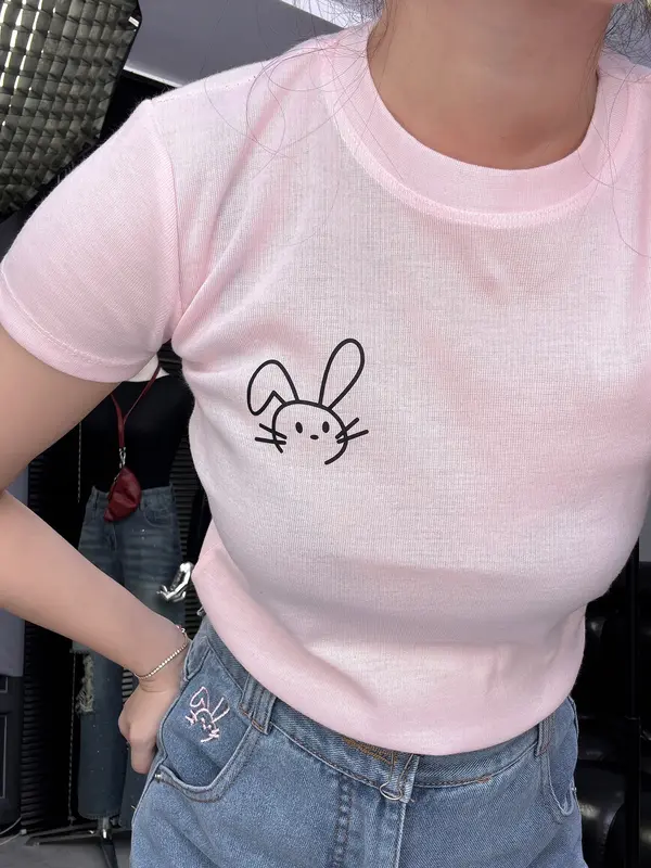 (dưới 52kg)Áo Thun baby tee Tay Ngắn In Hình Thỏ Dễ Thương 4