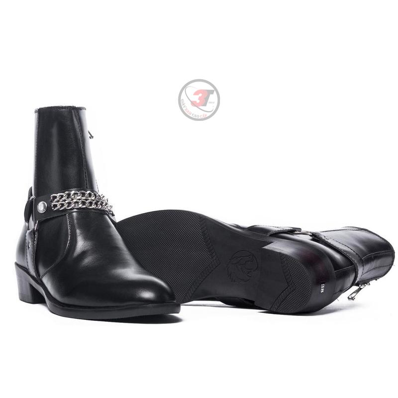 Giày Harness Boots Nam Classic, Bốt cao cổ ,Khóa Kéo,Kèm Phụ Kiện Dây Xích Bạc,Da Không Gã ,Không Tróc, Mẫu Mới