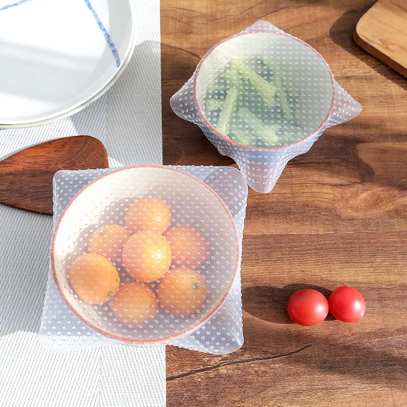 Tudung Pengedap Silikon Lutsinar Gred Makanan Dapur, Tudung Mangkuk Filem Penyimpan Segar Peti Sejuk, Tudung Pemanas Gelombang Mikro Containers Kitchenware Utensils Dispenser food  cover boleh guna semula penutup makanan bekas mengawet