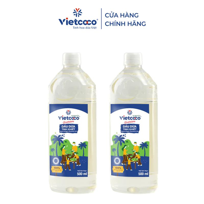 COMBO 2 CHAI Dầu dừa tinh khiết Organic Vietcoco chai - 500ml