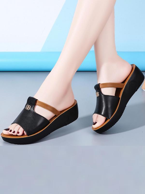 1 Pair Women's Fashionable Plain Color Pu Leather Wedge Slippers, Casual Versatile Home Slippers for Women & Girls, Casual Comfortable Home Slippers for Indoor and Outdoor 1