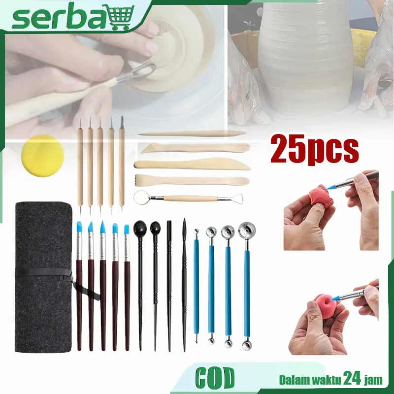 Alat Ukir DIY 25Pcs: Butsir Set, Pottery Tool & Modelling Sculpting Tanah Liat