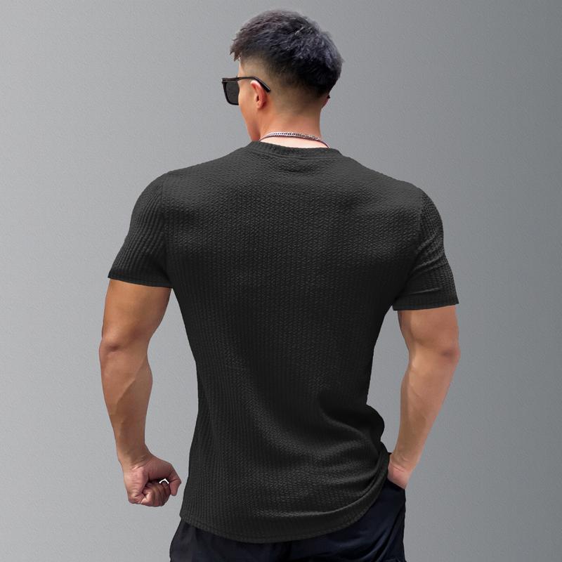 Product Introduction of Spring and Summer Sports American Anti-Wrinkle T-shirt Slim Fit Training Casual Base Muscle Workout Internet Celebrity 9