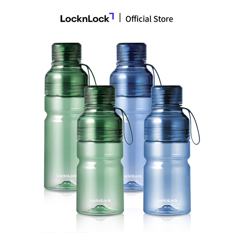 Bình nước nhựa thể thao LocknLock Sport Water Bottle 520ml và 680ml ABF769/ABF770 - hai màu xanh lá/xanh dương, nắp đôi, có quai xách