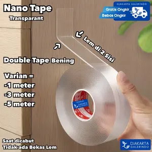 Double Tape Nano 2 sisi Transparant Bening Anti air Multifungsi - 1Meter - 3Meter - 5Meter