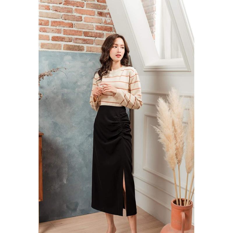 chân váy bút chì midi,chân váy xẻ dúm sườn,msf706 Nữ