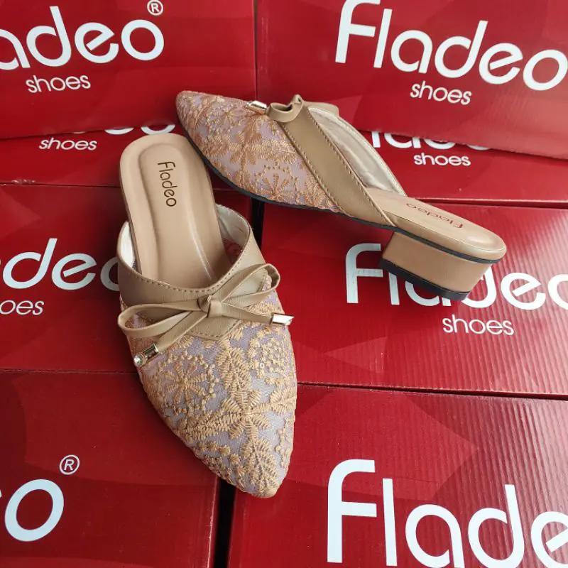 Fladeo Sendal Bustong Brukat Wanita Hak 3cm Elegan Hitam Krem Moka Salem Size 37-41 6
