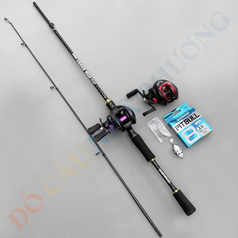 Bộ Cần Câu Lure Shimano Máy Ngang Titan + Dây PE 100m + Nhái Hơi + 5c khóa lure - Fishing Bắt Cá Câu Lure Đi Câu Câu Cá
