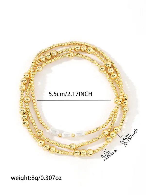 Boho Style Faux Pearl Decorated Beaded Bracelet, Fashionable Elastic Bracelet for Women & Girls, Trendy All-match & Exquisite Jewelry for Birthday Gift 1