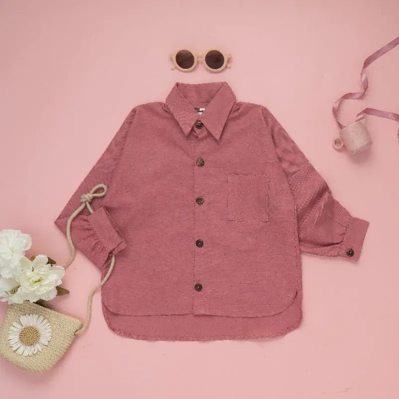 KEMEJA OVERSIZE ANAK LINEN 2-12 Tahun / KEMEJA POLOS ANAK PEREMPUAN 4