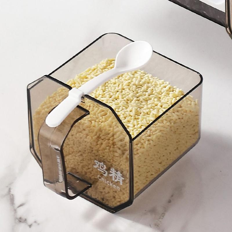 Durable Plastic Seasoning Boxes 2/3 Grid Wall Mounted Condiment Tank With Spoon Divided Seasoning Jar Chicken 4