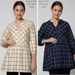 Kemeja Kerja Hamil dan Menyusui Connexion Mom Kemeja Lengan 3 Per 4